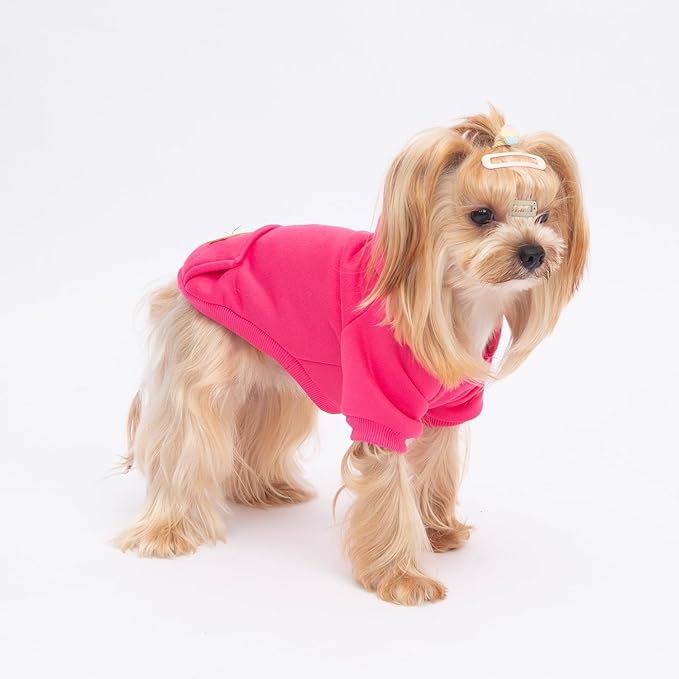 2 Pack Dog Hoodie Warm Hood Dog Sweater Cold Weather Small Dogs Sweatshirt Comfort Pet Clothes for Small Medium Dogs with Pockets (Rose+Pink, XL (Back: 16.5",Chest: 21.6", 12.8-17lbs))