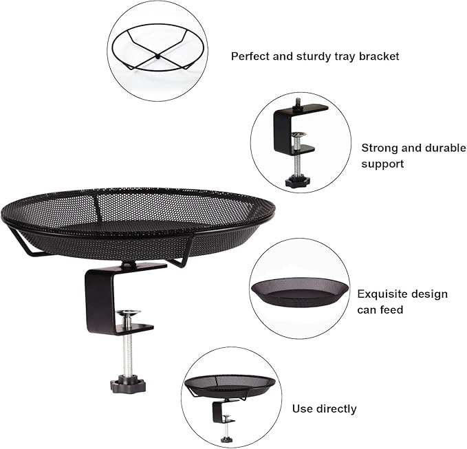 HRAYLTOP Deck Mounted Bird Feeder Bowl with 1.8 inch Thick Iron Clamp - Detachable Outdoor Decor for Garden Backyard Patio and Deck - Perfect for Attracting Birds