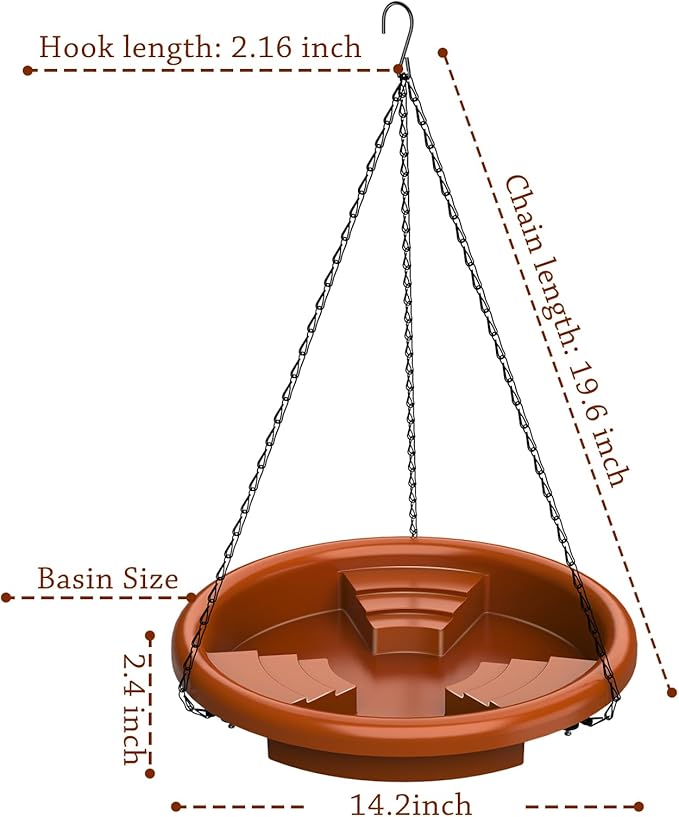 AISITIN 15" Hanging Bird Bath with Solar Fountain, Outdoor Hanging Bird Bath Bowl with 3-Tier Steps, Solar Powered Water Fountain for Bird Bath, Feeder, Drinking, Garden Patio Lawn Backyard