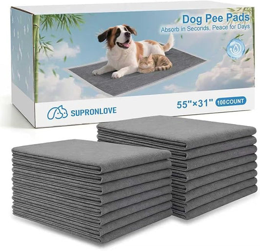 Charcoal Puppy Pads 55"×31", Ultra-Large Carbon Pee Pads for Dogs 40 Count, Odor-Control Dog Pee Pads, 6-Layer Dog Training Pads, Ultra-Absorbent & Quick-Dry Black Puppy Pads