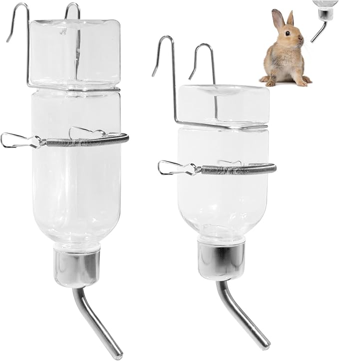 2 Pcs Pet Cage Water Bottle, No Drip Small Animal Water Dispenser, 6oz+12oz for Rabbit, Guinea Pig, Chinchilla, Ferret, Squirrel, Hedgehog