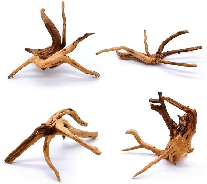 kathson 4Pcs Aquarium Driftwood, 4"-7" Small Natural Wood Driftwood Tree Fish Tank Decoration Assorted Branches Ornament for Fish, Shrimp, Aquatic Animals Play