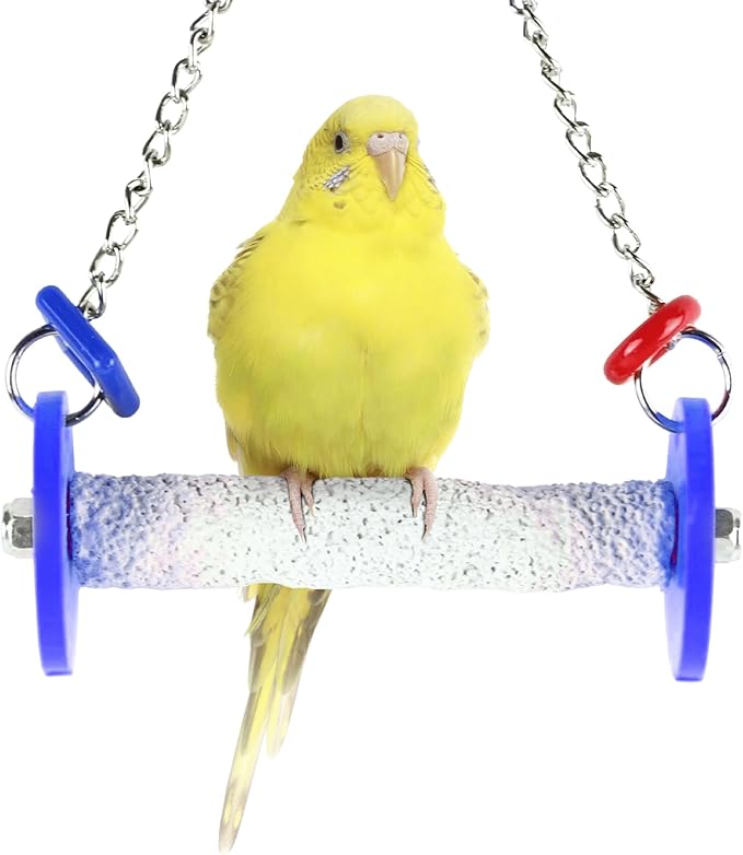 Sweet Feet and Beak Roll Bird Swing - Pumice Perch Bird Toys Trims Nails and Beaks, Safe Bird Cage Accessories for Small and Large Birds, Swinging Toys Birds Will Love, XSmall 4.5 Inches - Blue