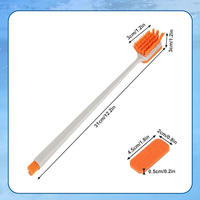 Small Fish Tank Cleaner Brush, Aquarium Algae Scraper Tool with 2 Cleaning Replacement Pads Compact Aquarium Cleaning Kit for Glass & Acrylic Tanks Accessories (Orange)