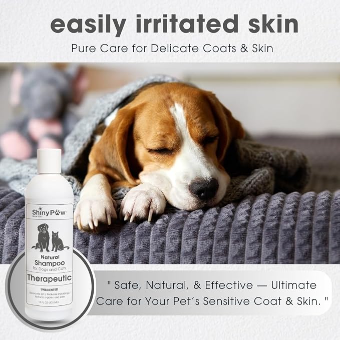 Unscented Dog Shampoo for Sensitive Skin by Shiny Paw 16 oz | Hypoallergenic Tearless Dog Shampoo Itchy Skin Relief | Dandruff Free | Made in USA