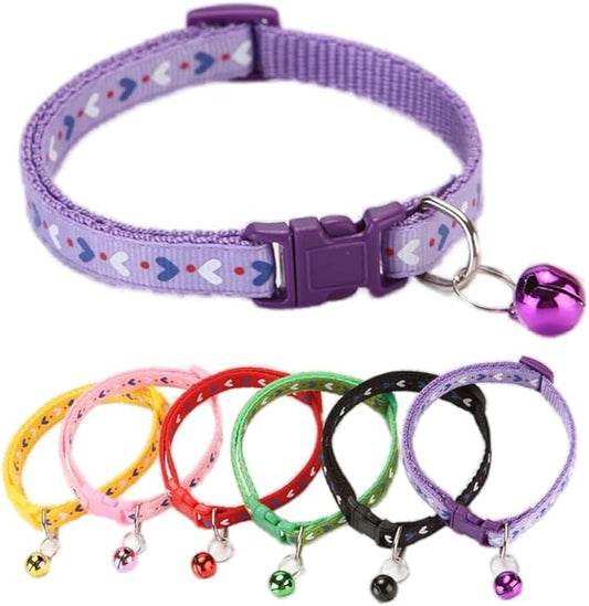 Xs Dog Collar with Bell,Soft Nylon Identification Purple Cat Collar Girl Puppy Collar with Bells Adjustable Buckle for XXS Xs Tiny Little Pet Female Dogs,Neck 7.5-12.5 Inch
