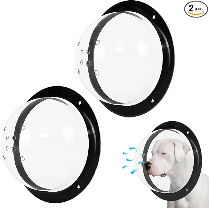 2 Pack Dog Fence Window with Air Holes Clear Pet Bubble View Dome Door Peek Small Round Window for Doggie/Cat/Horse Outside Playground Garden Diameter 12.44 Inch Deep 4.92 Inch