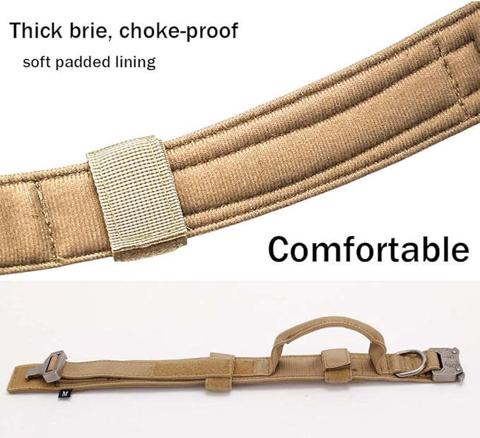 Xqpetlihai Tactical Dog Collar and Leash Set Adjustable Military Nylon Dog Collar with Control Handle and Heavy Duty Metal Buckle for Large Dogs（Brown XXL