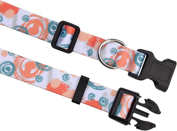 MarukoPet Dog Collar, Adjustable for Small Medium Large Dogs Puppy, Cute Design with Bohemia Floral Tribal Geometric Patterns Boys Girls Dog Collar(Orange Watercolor-S)