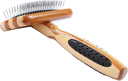 Bass Brushes | De-Matting Pet Brush | Alloy Pin | Pure Bamboo Handle | Slicker Style | Striped Finish | Model A21-SB
