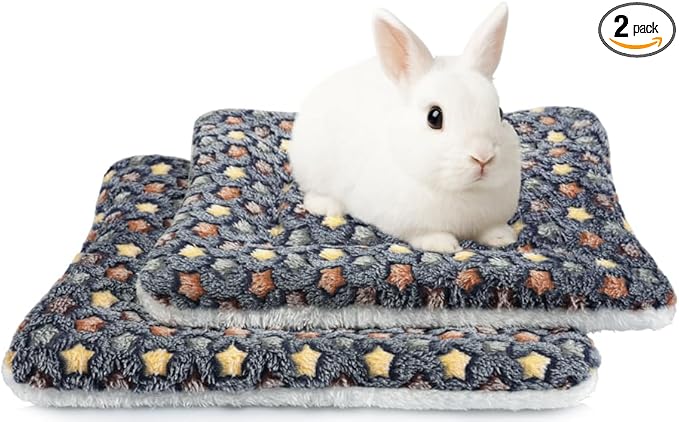 2 Pack Bunny Bed - 13 x 14.6 Inch Rabbit Pee Pads Bedding - Washable and Thickness Upgrade(Dark Blue,L)