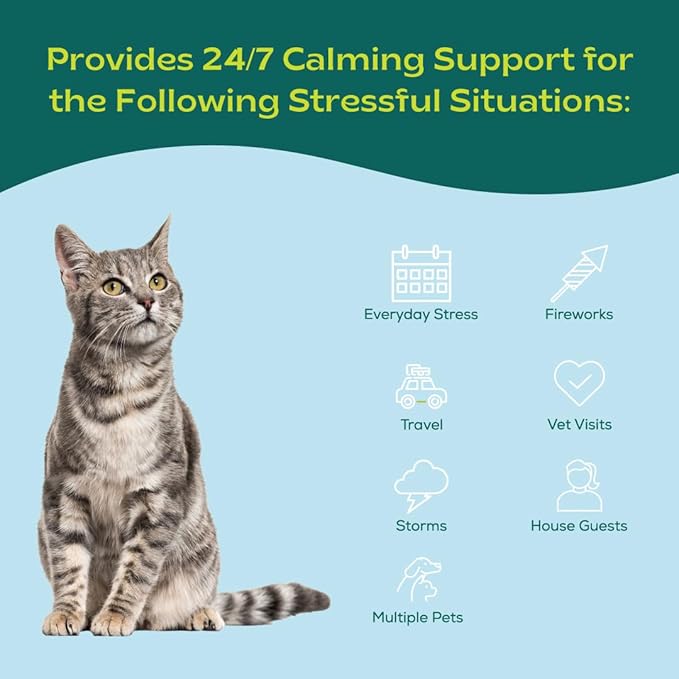 Pheromone Calming Collar for Cats Up to 30 Days Stress Relief Promotes Calmness, Reduces Hiding, Excessive Meowing, Urine Marking, Aggression, Travel Stress Drug-Free, Vet-Tested