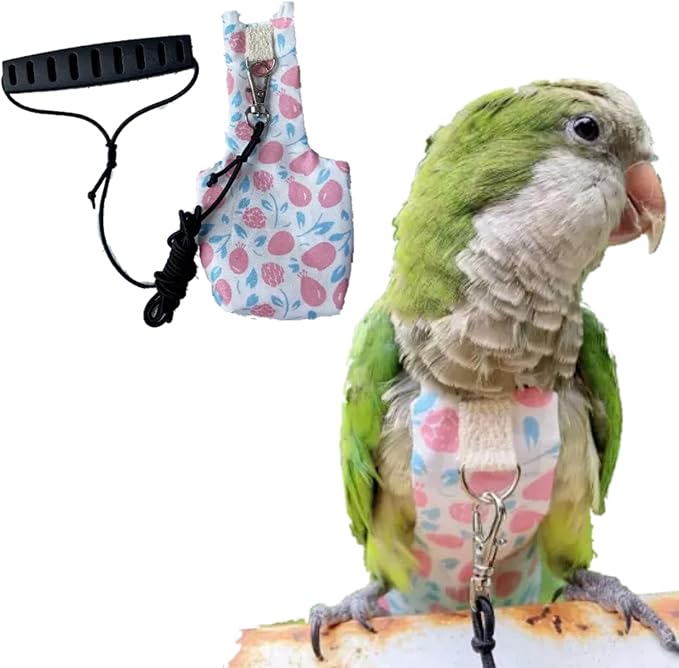 Bird Diaper Harness Flight Suit Clothes, Parrot Flight Suit with Leash, Bird Flying Clothes with Rope and Handle for Outdoor Activities Training (Pink with Leash,Medium)