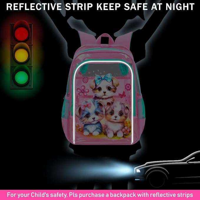 Clear Backpack for Girls and Boys, Kids Transparent Bookbag, 3PCS Cute See Through School Bag for Elementary Prechool