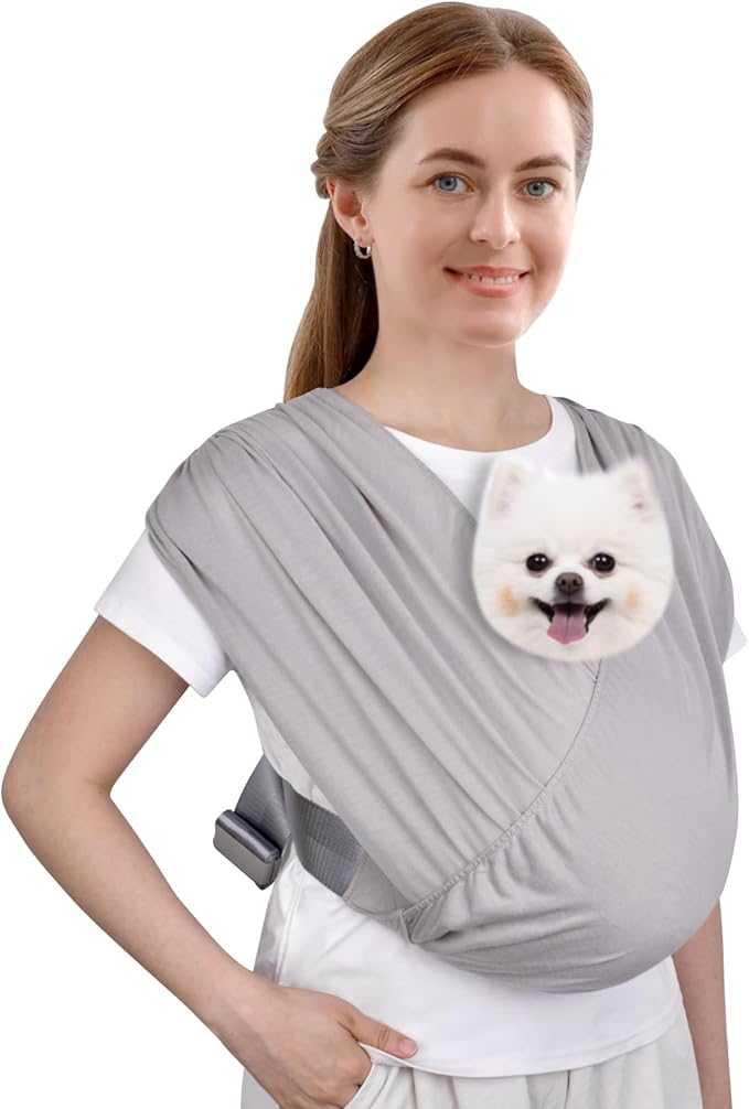 CUBY Swaddle Dog Sling Carrier for Small Dogs, Front Pet Sling Carrier Chest,Hands Free Adjustable Cat Sling Carrier Soft Cotton Reducing Pain Puppy Sling Carrier for Small Pet Up to 10lb (Light Gray)