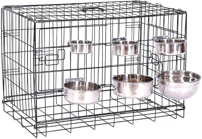 Stainless Steel Hanging Pet Bowls, Dog Crate Food and Water Bowl Metal Coop Cups with Clamp Holder, Detached Dog Cat Cage Kennel Bowl Feeder Dish for Dogs Cats Birds Ferret Rabbit and Small Animals