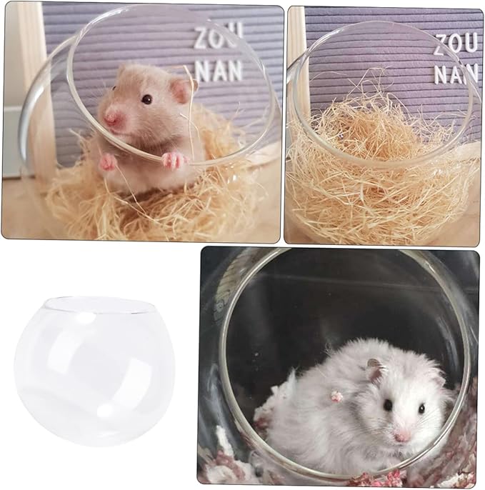 INOOMP Glass Nest for Hamster Chinchilla Small Animal Dust Bath Container Guinea Pig Hideout Pet Cooling Hut