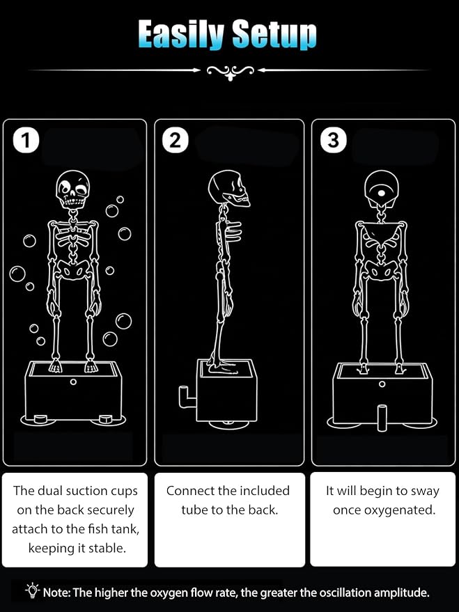 Dancing Skeleton Aquarium Bubbler, Halloween Fish Tank Decor(Clear) | Adjustable airflow with 1m hose & valve. Safe resin, for freshwater/saltwater tanks. Air pump not included.
