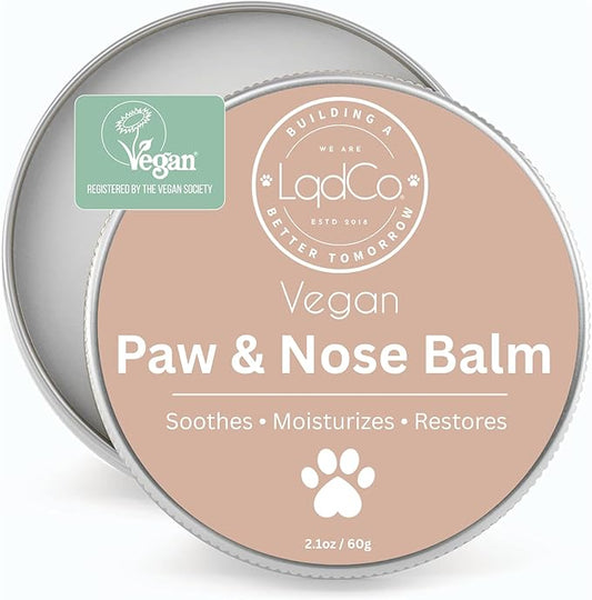 All in One Natural Vegan Dog Paw and Nose Balm, Winter and Summer Paw Protection from Snow, Ice, Salt and Hot Pavement, Moisturizes and Repairs Dry, Cracked Paws, Lick Safe, 2.0 oz,
