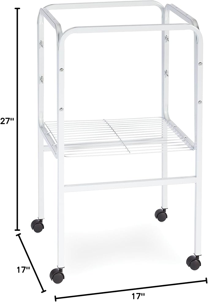 Prevue Pet Products Bird Cage Stand with Shelf - Small to Medium Metal Cage Stand with Rolling Wheels, Bird Stands for Inside, Mid‑Height Shelf for Cage Accessories, Toys, and Storage - White