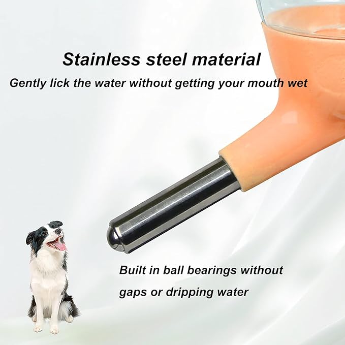 No-Drip Water Bottle/Feeder for Hamsters/Guinea Pigs/Ferrets/Rabbits/Cats and Dogs, Small Animals and Small Pets - for Use in Cages, Crates or Suspension Mounts.13.5 oz. Nozzle 10 mm, Orange