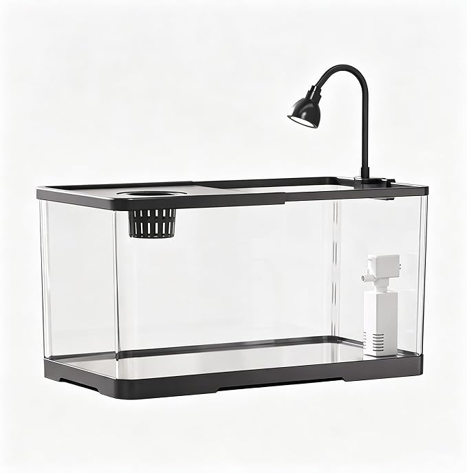 2 Gallon Hydroponic Fish Tank, Small Desktop Aquarium Kit | Compact hydroponic desktop aquarium with quiet filter pump & LED light. Ideal for betta fish, shrimp & home office decor.