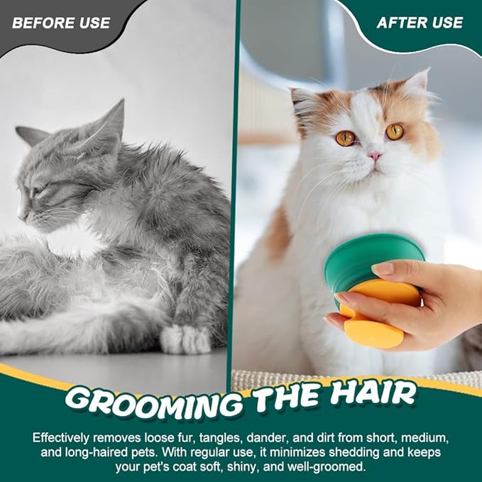 Cat Grooming Brush, Gentle Deshedding & Massage Brush for Indoor Cats, Dogs, Rabbits, Soft Silicone Pet Hair Remover, Reduces Shedding & Tangles, Scratch-Free(COLOR:Green)