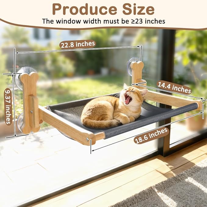 SZEE Window Cat Cooling Bed with Reversible Ice Silk Mat, Foldable Cat Window Perch Hammock with Sturdy Wooden Frame, with Soft Flannel Plush Backing for All-Season Use
