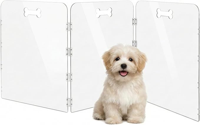 Clear Acrylic Freestanding Dog Gate, Folding Pet Barrier for House, Indoor Stairs & Doorways, Transparent Puppy Fence with Handles, Foldable Playpen for Small Dogs, Rabbit