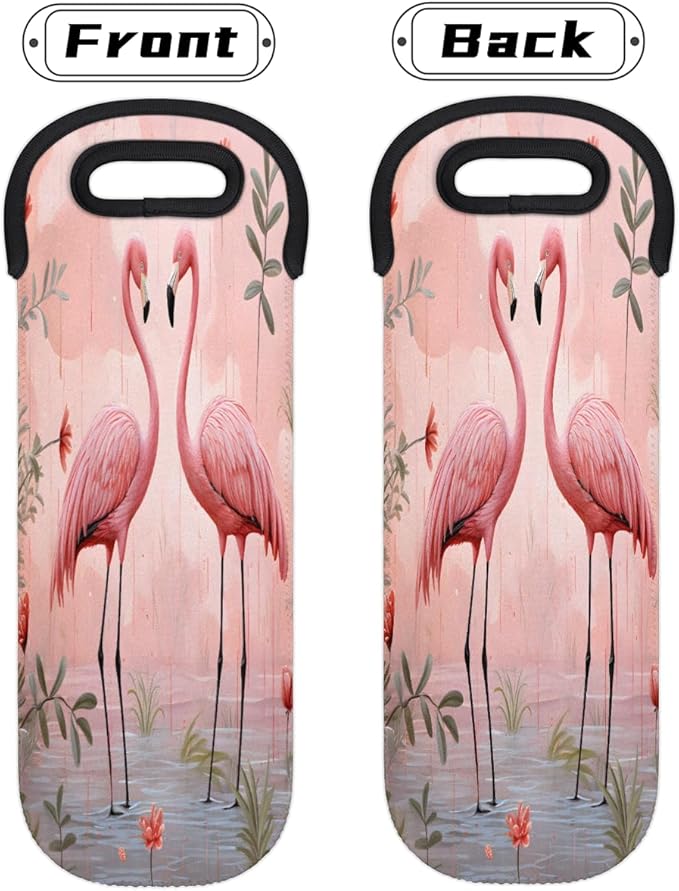 Tropical Bird Flamingo Wine Bag Single Bottle Wine Tote Bag Neoprene Wine Carrier Bags with Carry Handle Portable Wine Bottle Holder for Travel Party Picnic
