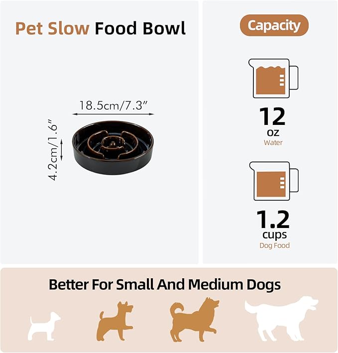 Havniva Slow Feeder Dog Bowls, 1.2 Cups Ceramic Dog Food Bowls 7.3 inch Slow Feeder for Small Dogs Puzzle Bowls for Fast Eater, Pet Slow Feeding Dish Anti-Choking