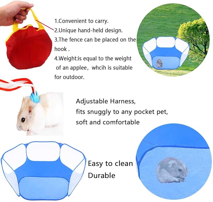 Small Animals Tent,Reptiles Cage,Breathable Transparent Pet Playpen Pop Open Outdoor/Indoor Exercise Fence,Portable Yard Fence (Blue)