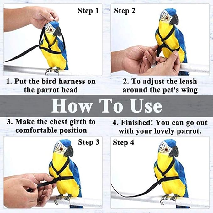 XISAOK Parrot Bird Harness Leash Supplies Adjustable Anti-Bite Training Rope Outdoor Activities Flying Traction Straps Band