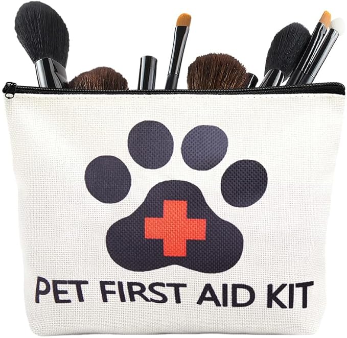 Empty Pet First Aid Kit Makeup Bag for Dog Puppy Owner Travel Medical Pill Med Bag Cavas First Aid Pouch Emergency Bag Adventure Medical Kit for Traveller Dog Person Toiletry Storage Pouch