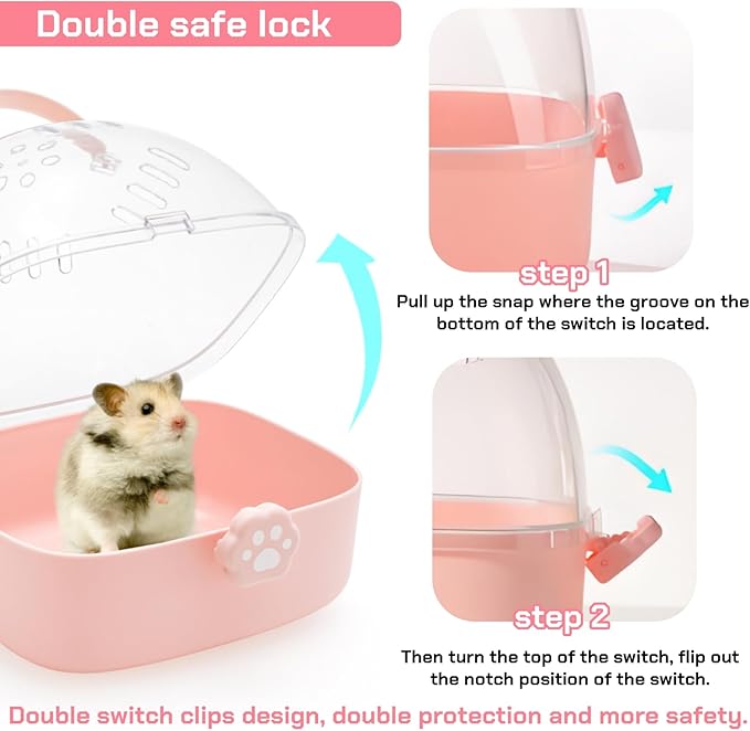 Hamster Carrier Cage, Portable Small Animal Carrier Cage with Water Bottle, Guinea Pig Outgoing Cage Hamster Travel Carry Case for Small Pets, Gerbils, Chinchillas, Dwarf Hamster