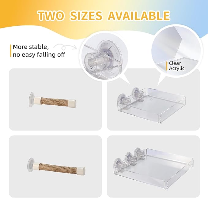 2-in-1 Bird Perch with Removable Tray | Suction Cup Bird Perch with Locking Guard & Feeder Tray | for Small and Medium Birds Like Parakeets, Cockatiels, Lovebirds, Conures(Clear,Medium)
