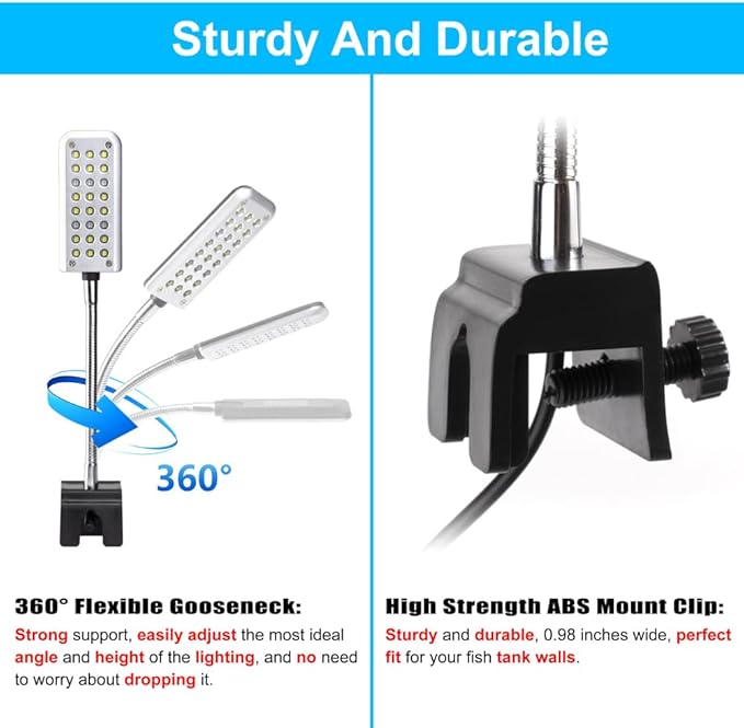 DaToo Aquarium Light Small LED Clip Light for Fish Tank 1.5W with Timer&Dimmer, 1 Yr Warranty