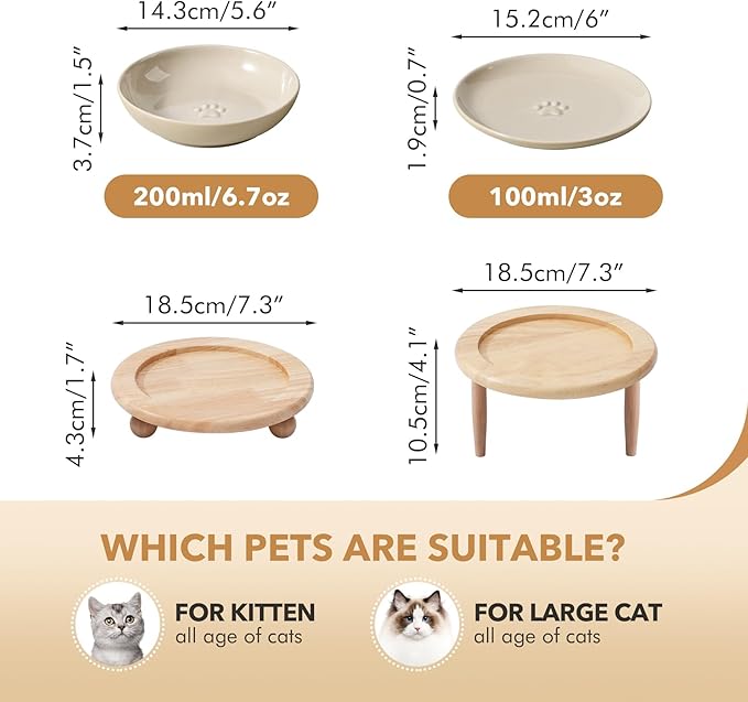 Havniva Elevated Cat Bowls, Ceramic Cat Food Bowl Whisker Friendly Cat Dishes, Kitten Food & Water Bowl with Two Heights Stand, Anti-Slip Raised Cat Food Plates