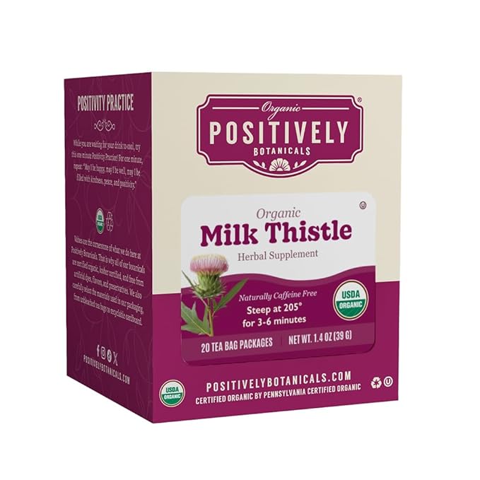 Organic Positively Botanicals Company, Milk Thistle Herbal Tea Bags, 20 Count