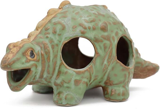 Aquarium Ceramic Decorations Hideout, Cut Ceramic Dinosaurs Cave Rock | For Cichlids, Betta Tank Decor
