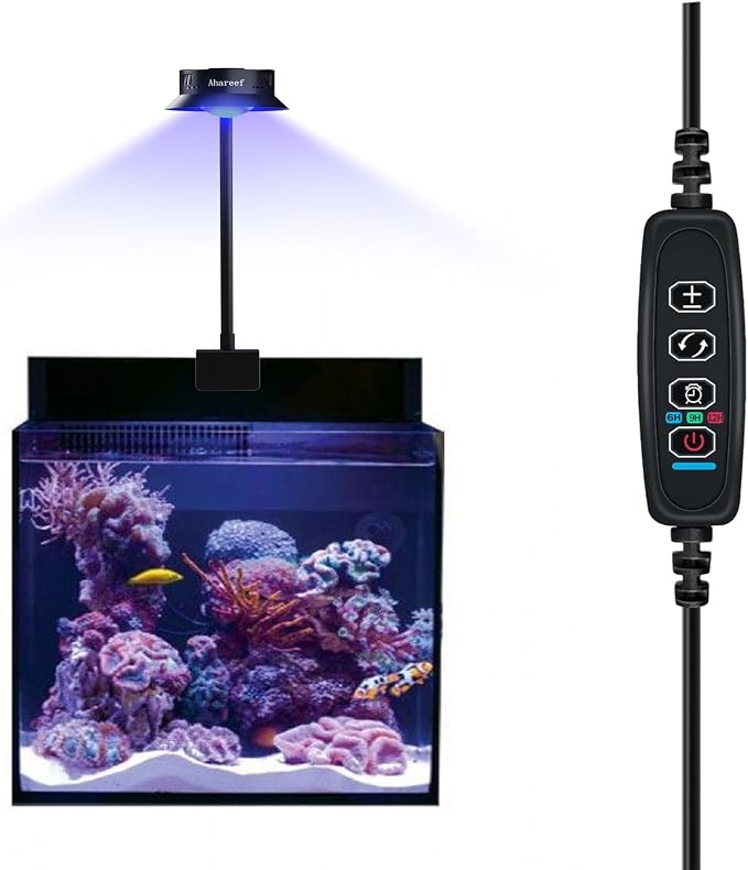 Ahareef Clip-on Full Spectrum LED Reef Light 30W for SPS/LPS Corals – Dimmable Aquarium Light with 3 Timers/5 Brightness/3 Models, Perfect for Saltwater & Nano Reef Tanks (16-20 Inch)