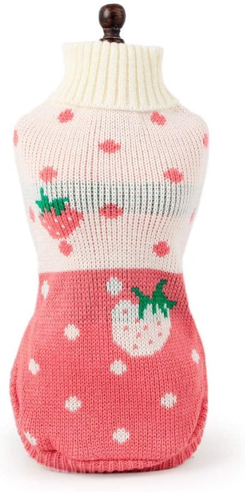 CHBORCHICEN Pet Dog Sweaters Classic Knitwear Turtleneck Winter Warm Puppy Clothing Cute Strawberry and Heart Doggie Sweater (Pink, Large)