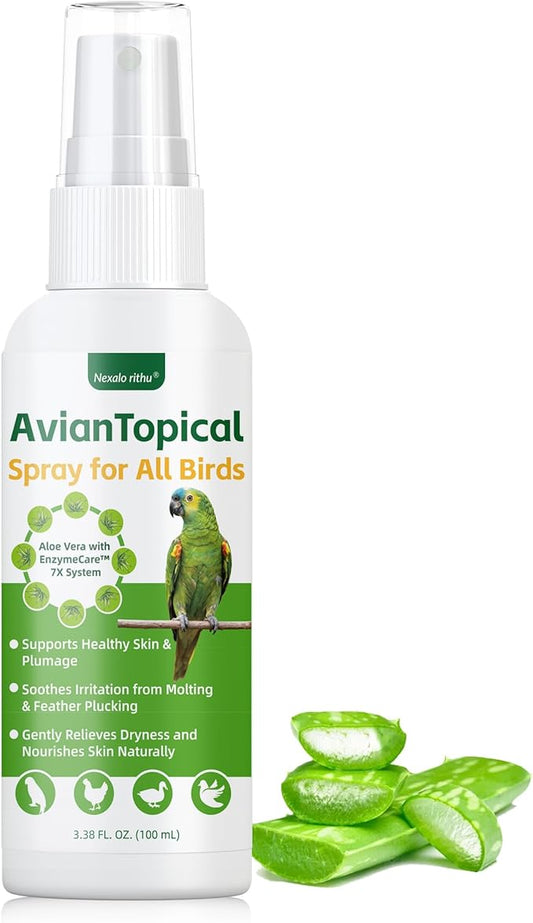 Avian Care Topical Spray for All Birds, Aloe Vera Bird Spray for Dry Itchy Skin, Molting and Feather Stress Support, Gentle Topical Care for Skin Comfort and Healthier Looking Plumage, Daily Use
