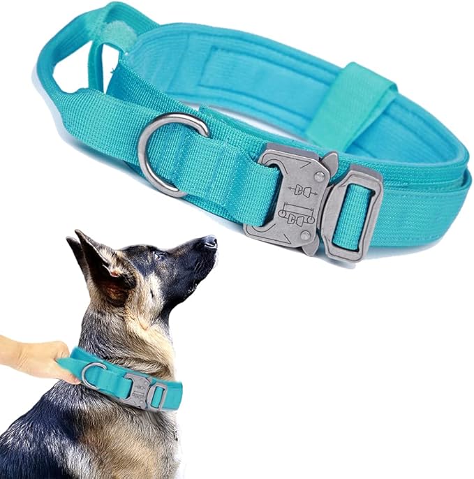 Xqpetlihai Tactical Dog Collar Adjustable Military Nylon Dog Collar with Control Handle and Heavy Duty Metal Buckle for Medium and Large Dogs (Blue,XL)