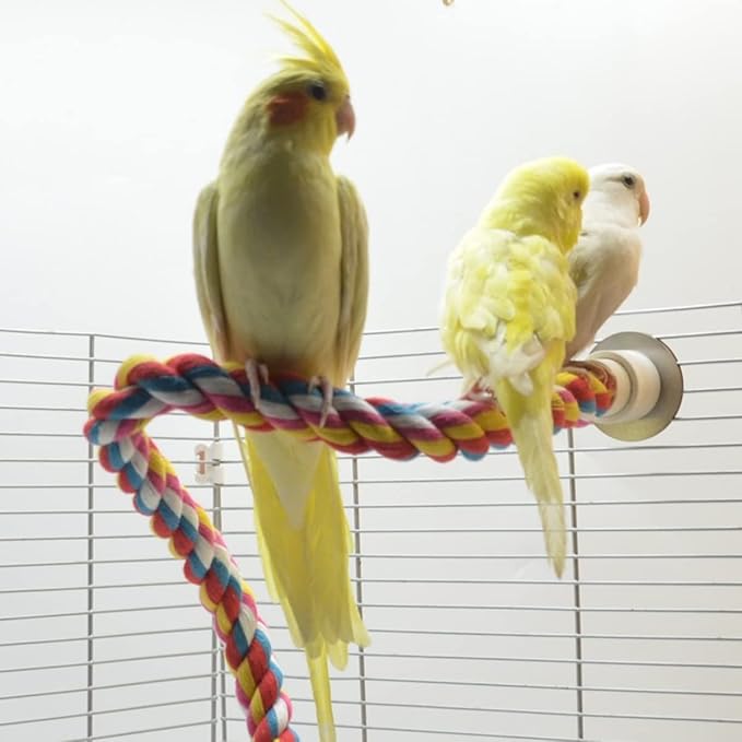Bird Rope Perches, Colorful Cotton Parrot Toys Comfy Perch for Rope Bungee Bird Toy for Parakeets, Cockatiels, Conures, Lovebirds, Budgie (Small)