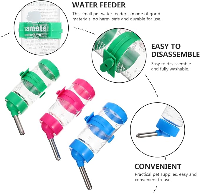BESPORTBLE 6 Pcs Assorted Color Hamster Water Bottles, Automatic No-Drip Pet Water Dispenser for Small Animals, Wear-Resistant Hanging Waterer for Guinea Pigs, Chinchillas, Rabbits, and More