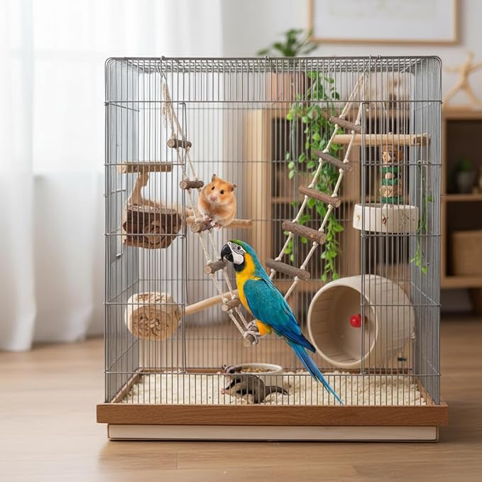 Pet Hamster Climbing Ladder Toys, Squirrel Suspension Rope Bridge Parrot Nature Wood Long Climbing Ladders for Squirrel Hamster Sugar Gliders