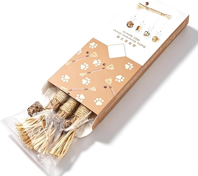 Natural Silvervine Dental Sticks, Silver Vine Sticks Cats with Raffia, Chew Sticks for Cats, Cat Chew Rope for Enrichment Pet Supplies, Calm Cat Boring (6PCS (Boxed))