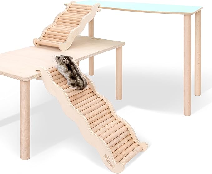 Niteangel Hamster Climbing Toy Wooden Ladder Bridge for Hamsters Gerbils Mice and Small Animals (Large - 10.35'' L)
