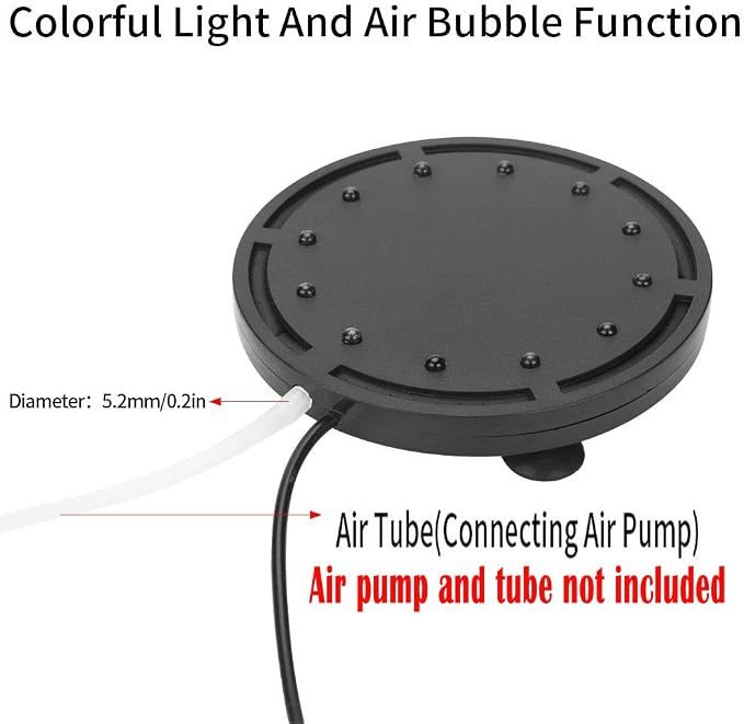 5 inch 12 LED Aquarium Bubble Light Air Stone, Fish Tank LED Air Bubbler Light Submersible Air Pump Bubble Stone Lamp for Turtle Fish Tank Decoration